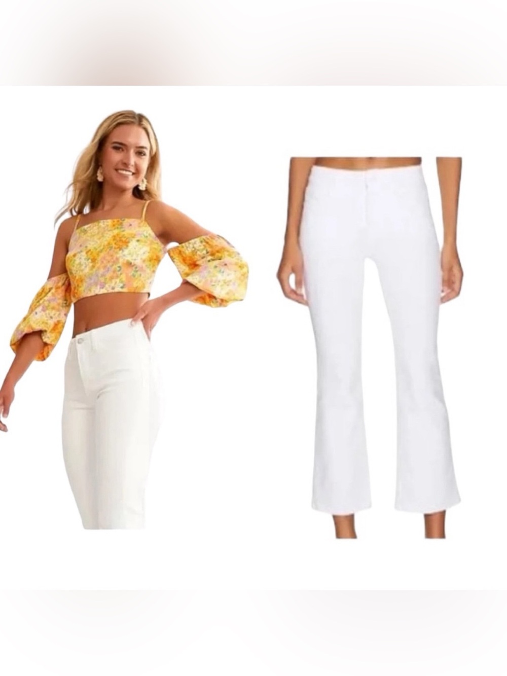 Sz 12 Cookie Johnson White High-Rise Cropped Flare Jeans